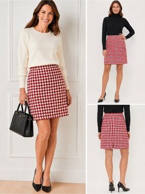 Talbots Red & White Houndstooth Wool Blend Skirt – Size 8